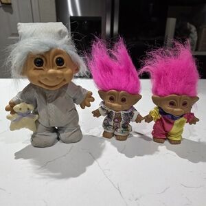 Vintage Troll Dolls with Pink Hair Bundle Of Three